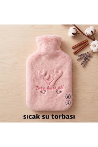 Bakgelal Peluş Sıcak Su Torbası Pembe Geyik Desenli Yumuşak Dokulu Isı Torbası Büyük - 9074914189336 Renkli