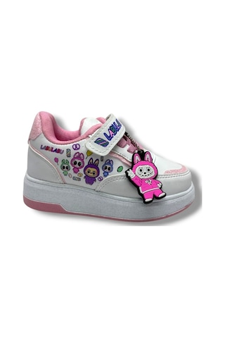 Prokids 4011-26 Cilt Deri Labubu Maskotlu Anatomik Kız Çocuk Sneaker Beyaz Pembe 26-30 Beyaz