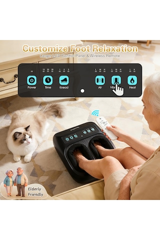 Veicomtech Isılı Shiatsu Ayak Masajı, Uzaktan Kumandalı Plantar Fasiit Nöropatisi İçin Elektrikli Masaj, Titreşim Ve Sıkıştırma Ayarlanabilir Siyah