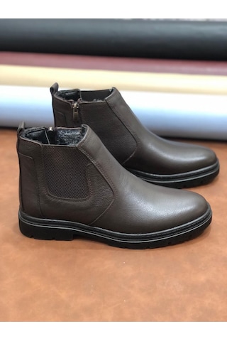 Hakiki Deri Ortopedik Büyük Numara 45-46-47 Kürklü Kışlık Erkek Bot Kahve