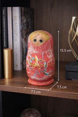 El Boyaması Matruşka Takı Kutusu Ahşap Biblo & Mücevher Kutusu 15.5 Cm Dekoratif Makyaj Masası Aksesuarı