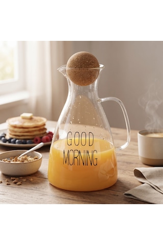 Zvnm Yuvarlak Mantar Kapaklı Sürahi - 1500 Ml - Yüksek Kaliteli Cam Zcv12