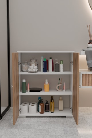 Şelale 3 Bölmeli Banyo Dolabı Deterjan Dolabı Banyo Rafı Meşe Meşe