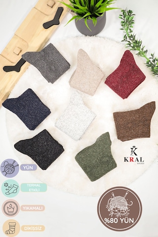 Kral Socks Kadın Koyun Yünü Lambswool Kışlık 3'lü Set Çorap ASORTİ