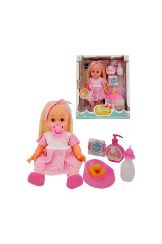Altını Islatan Masal Anlatan Biberon ve Emzikli 32 CM Roza Bebek