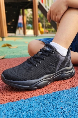 In Step Pure Black Ultra Hafif Nefes Alabilir Çocuk Spor Ayakkabı - Siyah