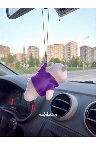 Sevimli Ayıcık Dikiz Aynası Süsü - Araç Aksesuar - Oto Aksesuar Mor