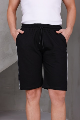 Dark Moda Erkek Şeritli Oversize İki İplik Kompakt Şort Siyah