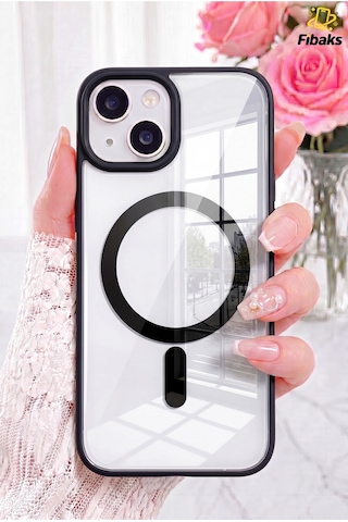 Fibaks iPhone 13/14/15 Uyumlu Kılıf Magsafe Wireless Şarj Özellikli Tam Koruma Renkli Sert Silikon Kapak Siyah Fibaks iPhone 13/14/15 Uyumlu Kılıf Magsafe Wireless Şarj Özellikli Tam Koruma Renkli Sert Silikon Kapak Siyah