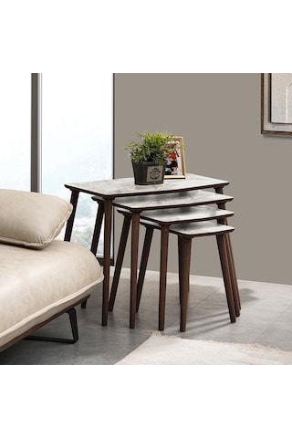 Vovvahome Vega 4lü Dörtlü Mdf Ahşap Zigon Sehpa - Beyaz Mermer