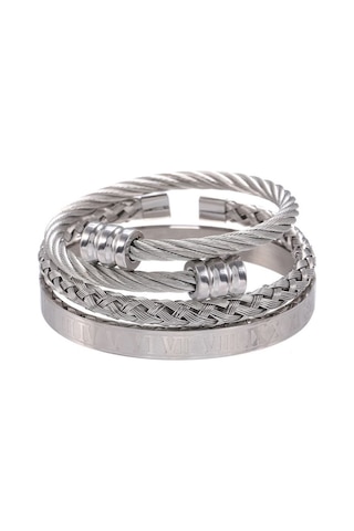 Chavin 3 Lü Örgü Roma Rakam Kelepçe Çelik Erkek Bileklik Eu25 Gri