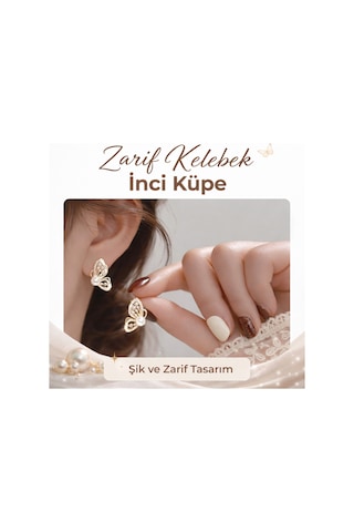 Zarif Kelebek İnci Küpe Şık Ve Zamansız Altın