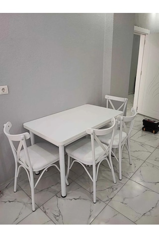 Kora Serisi Beyaz 70x110 Sabit Masa Yemek Odası Takımı,mutfak Masası Takımı 6 Adet Sandalye Beyaz