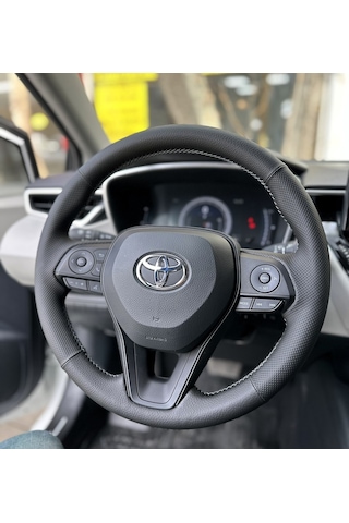 Toyota Corolla 2020-2024 Araca Özel Direksiyon Kılıfı Nokta Düz Gri Dikiş