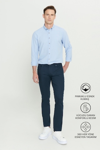 AC&Co / Altınyıldız Classics 360 Derece Her Yöne Esneyen Slim Fit Dar Kesim Diyagonal Desenli Erkek Pantolon Lacivert Çok Renkli