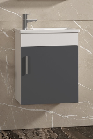 Lale 42x24 Cm Beyaz-antrasit Gri Mat Mdf Seramik Lavabolu Asma Banyo Alt Dolabı