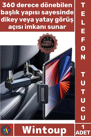 Telefontutucu Araç İçi 360 Derece Döner Ergonomik Koltuk Arkası Ayarlanabilir Tablet Telefon Tutucu
