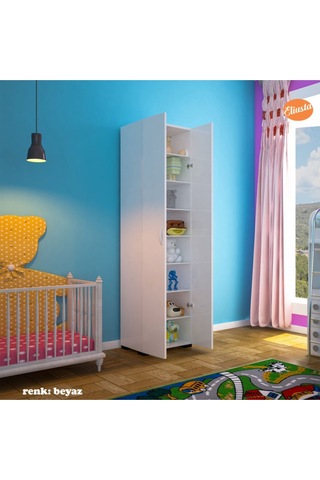 Çok Amaçlı Dolap Mutfak Dolabı Banyo Dolabı Çocuk Odası Dolabı 8 Raflı Dolap Kapaklı Beyaz