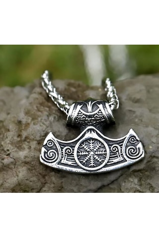 Paslanmaz Çelik Mitolojik Viking Vegvisir Viking Pusula Kolye Gümüş