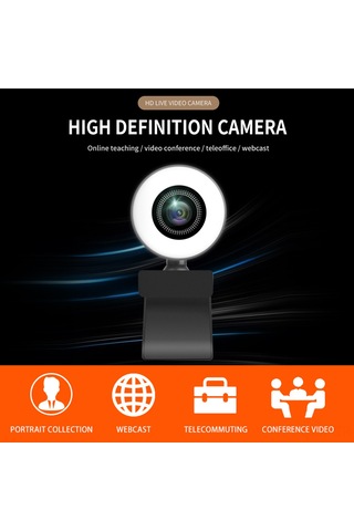 Qingmipy 1080p Webcam, Mikrofonlu Dairesel Işık, Canlı Yayın/video Konferans İçin, Usb Plug&play, Laptop/pc Uyumlu, Keskin Görüntü Ve Ses