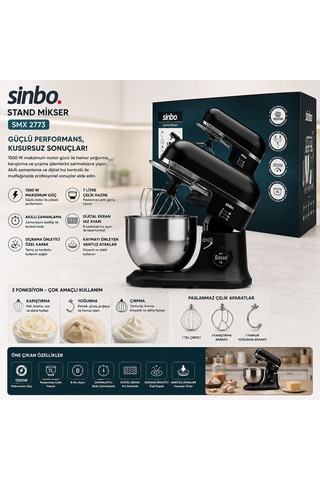 Stand Mikser 7l 1500w 8 Hız Çırpıcı Hamur Yoğurucu Sarı