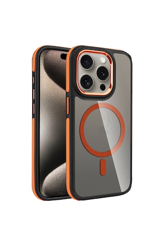 Apple Uyumlu iPhone 15 Pro Kılıf M-safe Şarj Özellikli Mat Görünümlü Zore Solo Kapak Turuncu