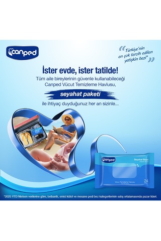 Canped Vücut Temizleme Havlusu Seyahat Paket 24 Lü X 24 Adet 24'lü Set