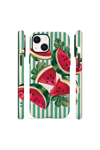 Apple iPhone Uyumlu 13 Vorian Çift Katmanlı Magsafe Kılıf Watermelon Cabana