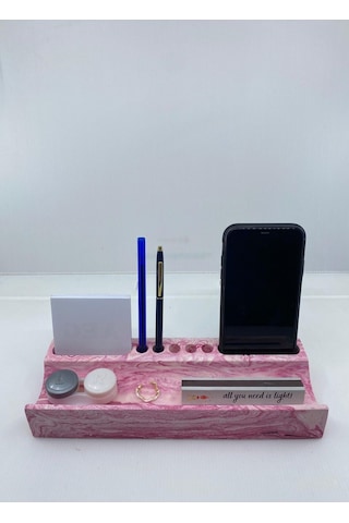 Mermer Desenli Beton Ev Ofis Masa Düzenleyici Kalemlik Organizer Pembe Pempe