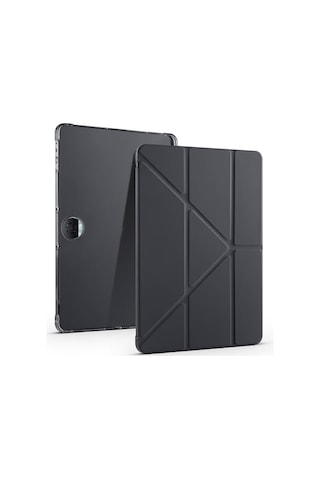 Honor Pad 9 İle Uyumlu Kılıf Silikon Yumuşak Kalem Bölmeli Esnek 4 Farklı Stand Olabilen Tablet Kılıfı Siyah Arka Kapak