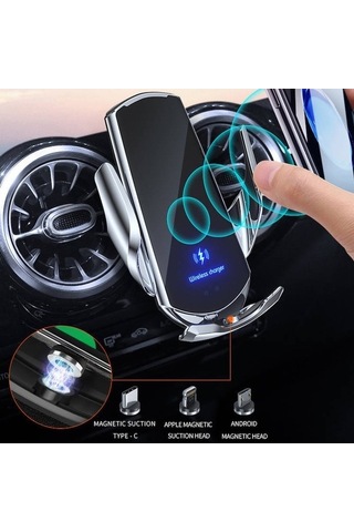 Wondernest Q3 Kızılötesi İndüksiyon Manyetik Araç Şarj Braketi, Mikro Usb + 8 Pin + Usb-c Konnektör Siyah Siyah