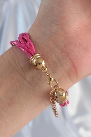 Pembe Renk Zirkon Taşlı İpli Çoklu Bileklik - Lisinya Çok Renkli