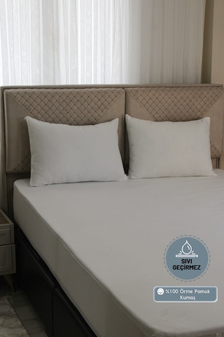 Adarya Home %100 Örme Pamuk Fitted Full Kenar Sıvı Geçirmez Yatak Koruyucu Alez Beyaz 200 x 200 Beyaz