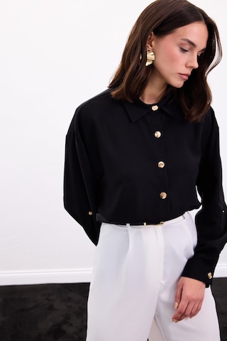 Sateen Çıtçıt Detaylı Gömlek - Siyah-136896 Siyah