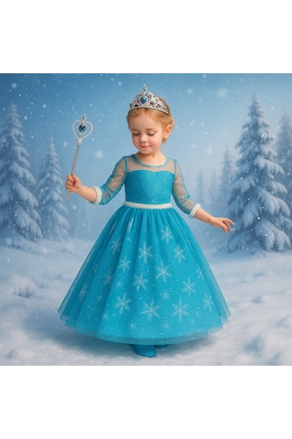 Parti Selesi Karlar Ülkesi Frozen Uzun Kol Abiye Mavi