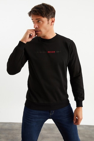 Mysport 5013 Erkek Bisiklet Yaka Baskılı Sweatshirt-siyah Siyah