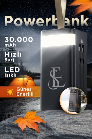 Ape Solar 30.000 Mah Güneş Enerjili Led Işıklı Powerbank Şarj Aleti 2x Usb Çıkışlı Mikro Type-c