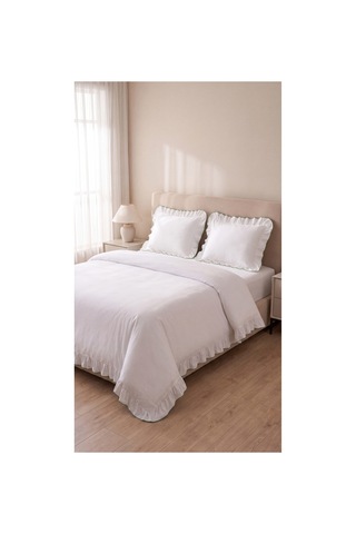 %100 Pamuk Overloklu Fırfırlı Çift Kişilik Nevresim Takımı Lastikli Çarşaflı 200x220 Cm Yeşil - 904804703 Yeşil