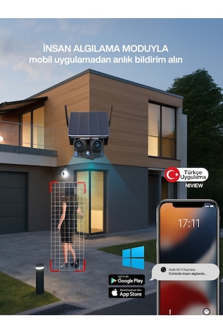 4k 4g Sım Kartlı Solar Kamera Çift Lensli Sesli Görüşme 180 Panoramik Görüş Ip Kamera 128gb Hediye