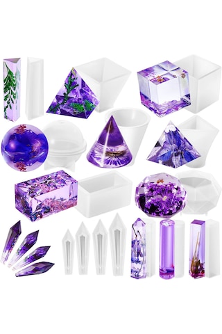 Reedark 15'li Takı Yapımı İçin Kristal Silikon Kalıp Seti - Piramit, Küre, Koni Ve Küp Şekilleri Çok Renkli