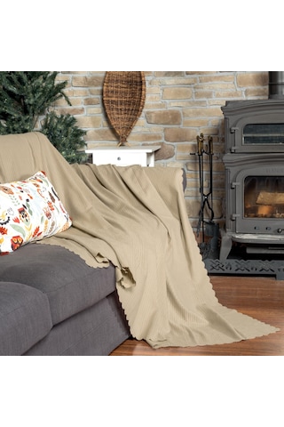 Mikrofiber Şönil Fitilli Minimalist Tekli Koltuk Örtüsü - 110x175 Cm,2 Adet Çift Taraflı, Kaymaz, Terletmez Bej Bej