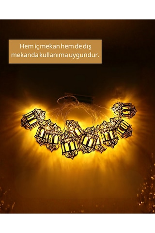 Muratech Ramazan Işıkları Pilli Altın Fener Tasarımlı Dekoratif Led Aydınlatma Büyük
