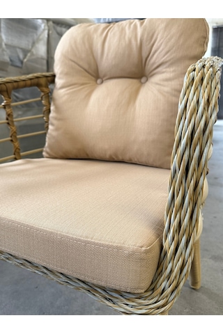 Tu Tienda Kartepe 2 1 1 Rattan Bahçe Balkon Takimi,saman Rattan/bej Kumaş Saman-bej
