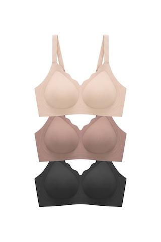Cottonhill Seamless Bra - Smooth Lazer Kesim Balensiz Ayarlanabilir Askılı Dikişsiz Kadın Sütyen 3'lü Paket Çok Renkli