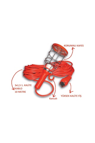 10 Metre Kablolu Taşınabilir Baladoz Seyyar Duy - 220V 10 Metre