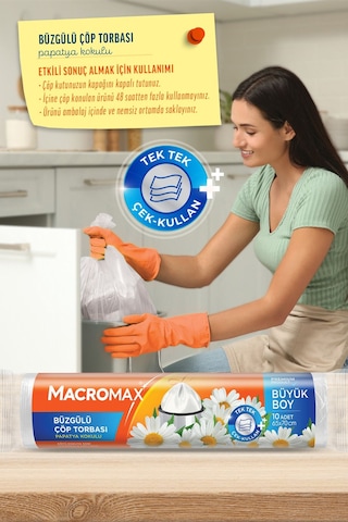 Büzgülü Çöp Torbası Büyük Boy 65x70cm Papatya Kokulu 10 Adet Süper Ekonomik Paket