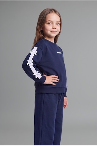 Defacto %100 Pamuk Fiyonk Detaylı Baskılı Basic Sweatshirt Üst Geniş Kesim Alt 2li Takım Kız Bebek I3660a526aunv247 Lacivert-nv247