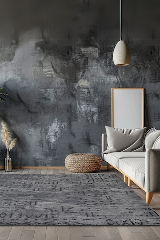 Venüs Yumuşak Pamuk Dokuma Kilim Kaymaz Tabanlı Antrasit Iskandinav Halı Salon Ve Mutfak Halısı Antrasit