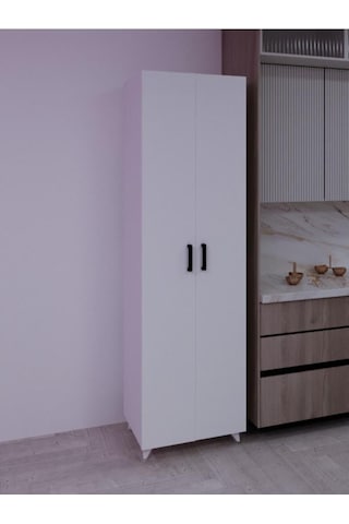 8 Raflı 2 Kapaklı 16r Mutfak Dolabı Banyo Dolabı Çok Amaçlı Dolap Beyaz Beyaz