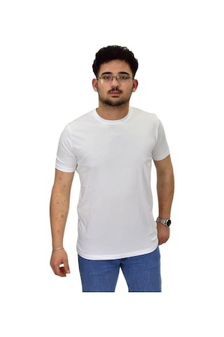 Raymons Erkek Büyük Beden Sıfıryaka Düz Likra Süprem Tişört 4385 Bgl-st04529 Beyaz